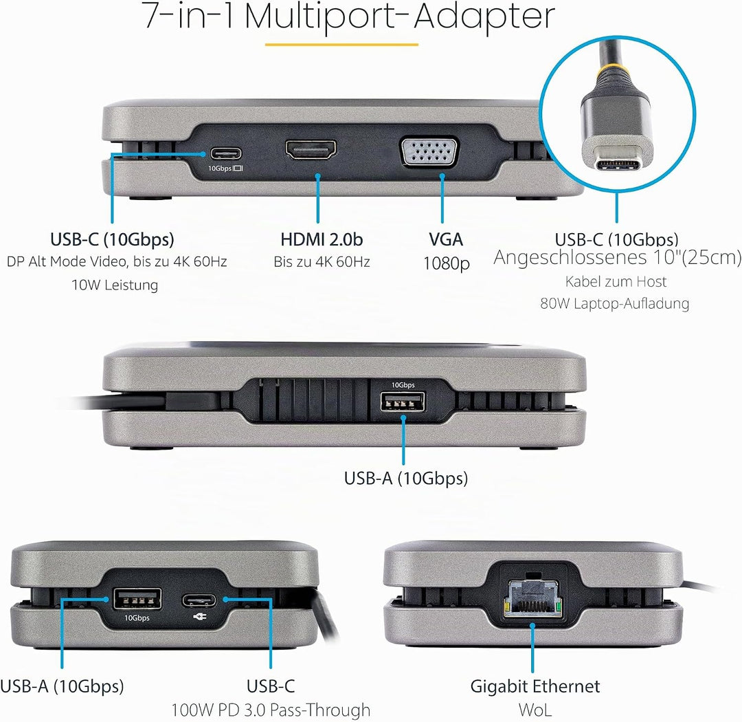 StarTech.com USB C Multiport Adapter-Docking Station - USB-C auf DP Alt Mode/4k HDMI/VGA, Dual Monit