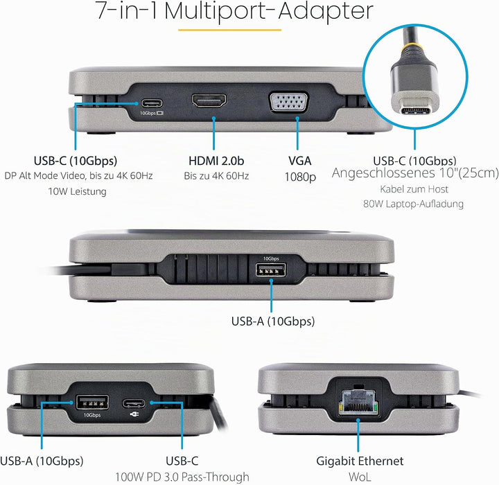 StarTech.com USB C Multiport Adapter-Docking Station - USB-C auf DP Alt Mode/4k HDMI/VGA, Dual Monit