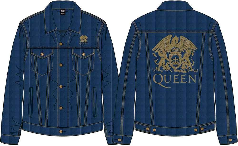 Queen Denim Jacke Classic Crest Band Logo Nue offiziell Unisex XXL Blau, XXL Blau