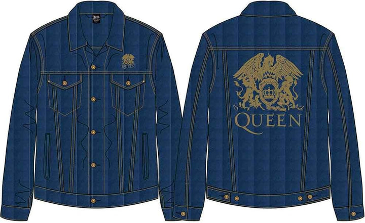 Queen Denim Jacke Classic Crest Band Logo Nue offiziell Unisex XXL Blau, XXL Blau