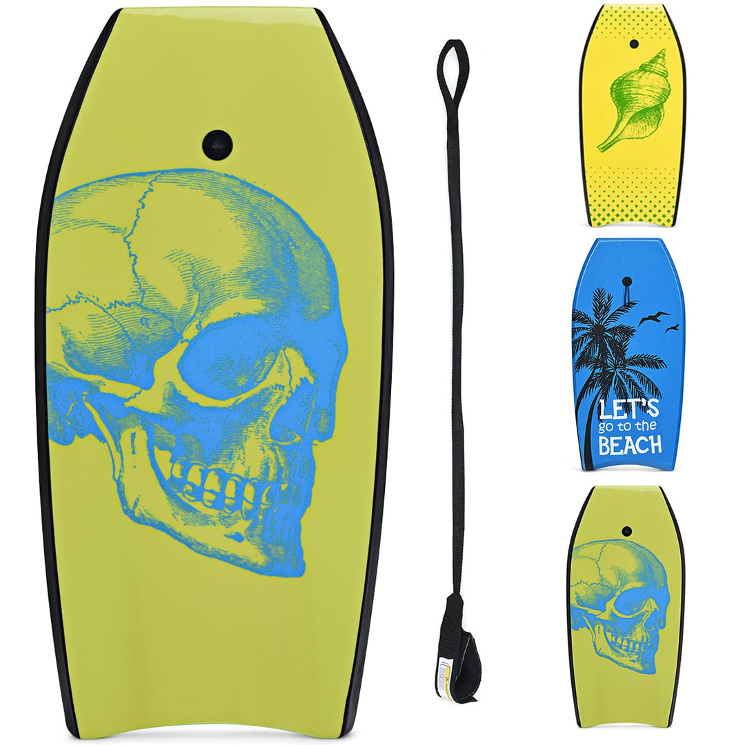 HOMASIS Surfbrett L, Bodyboard aus XPE und HDPE mit Handschlaufe, Halbmond Surfbrett, geeignet ab 14
