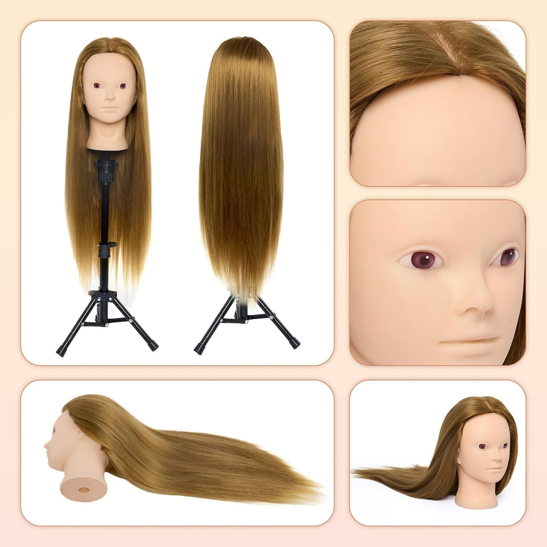 Neverland 24 inch Schminkkopf Frisierkopf Friseur mit Ständer 50% Echthaar Haar Übungskopf Trainings