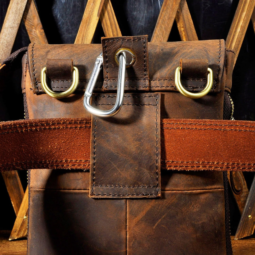 Le'aokuu Herren Verrückt Pferd Leder Tasche Freizeit Universität Schultasche Reisetasche Schultertas