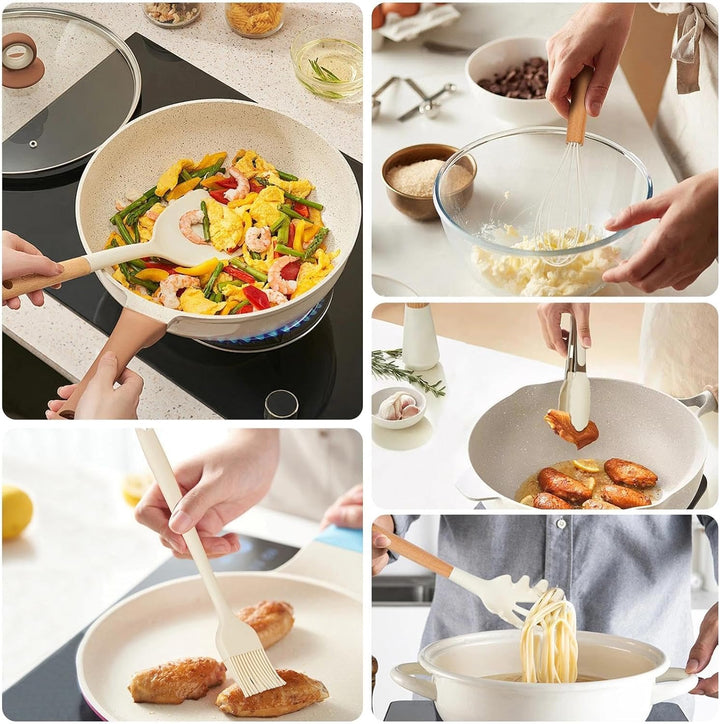 33 Stück Küchenhelfer Set, Silikon Küchenutensilien Set, Antihaft Hitzebeständiger Holzgriff Kochbes