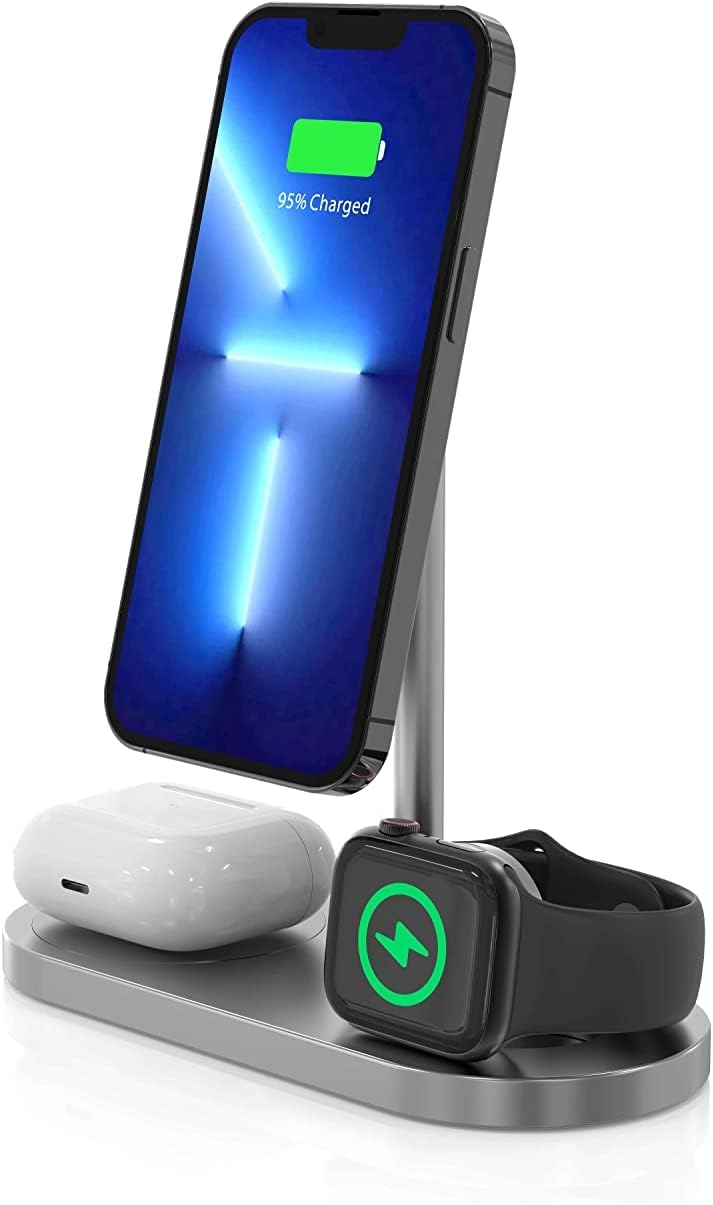 CubeNest kabelloses Ladegerät 3-in-1 kompatibel mit Apple iPhone 12/1314/15, AirPods, Apple Watch |