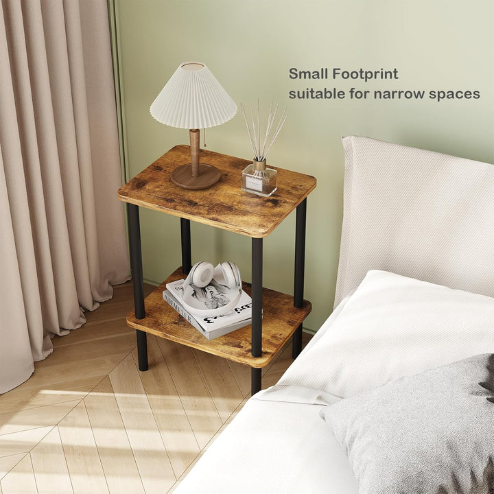 APICIZON Beistelltisch Holz, 2 Tier Nachttisch Schmal, 40x30x52cm, Beistelltisch Klein mit Stauraum,