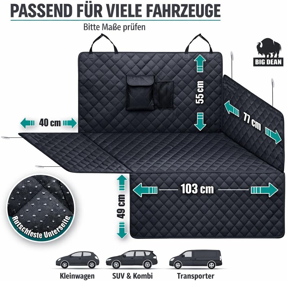 BigDean Kofferraumschutz Hund mit Seiten- und Ladekantenschutz, Hundedecke Auto Kofferraum aus 600D