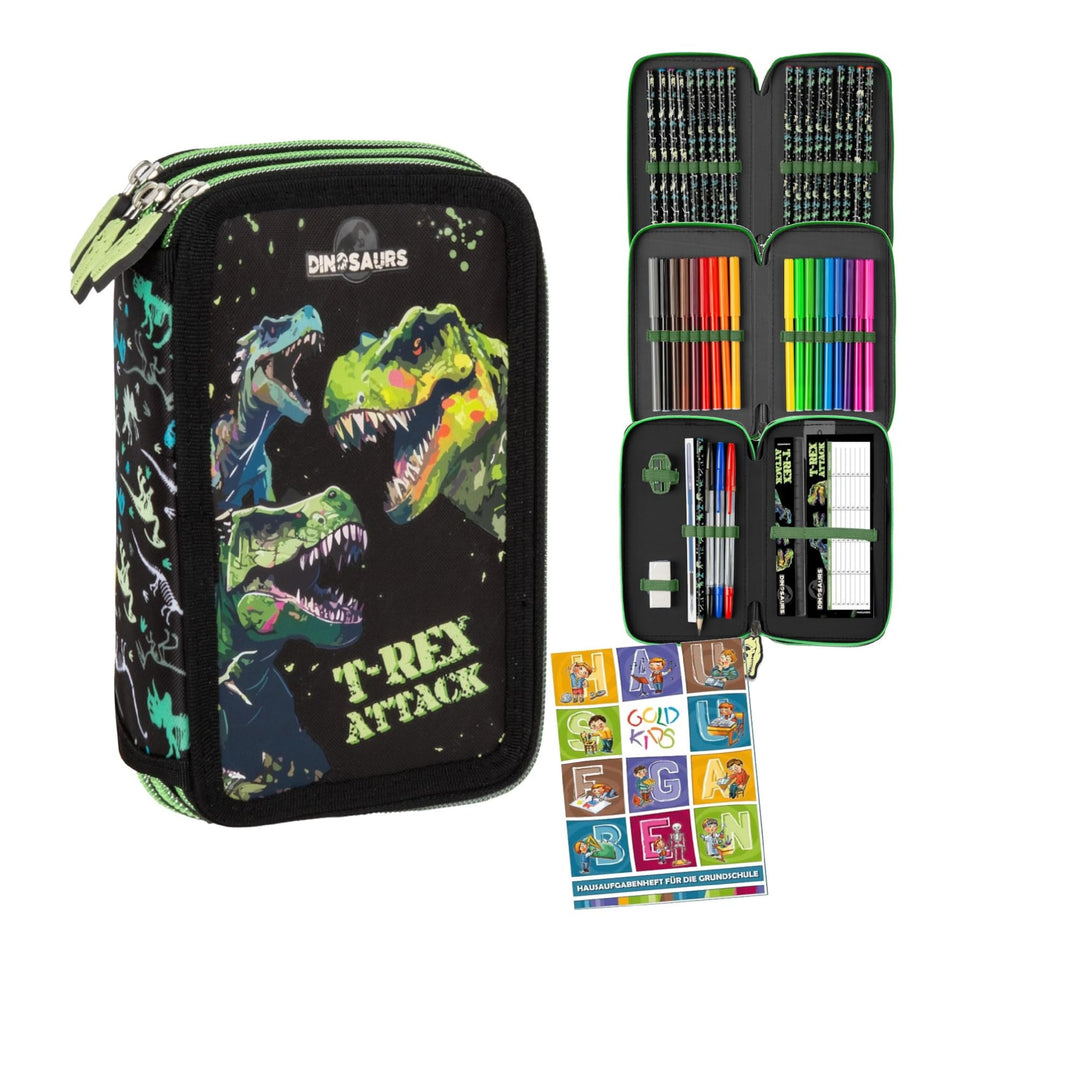 Goldkids - Federmäppchen 3 Fächer - Mäppchen für Mädchen und Jungen - Federmappe 3-Fach Federtasche