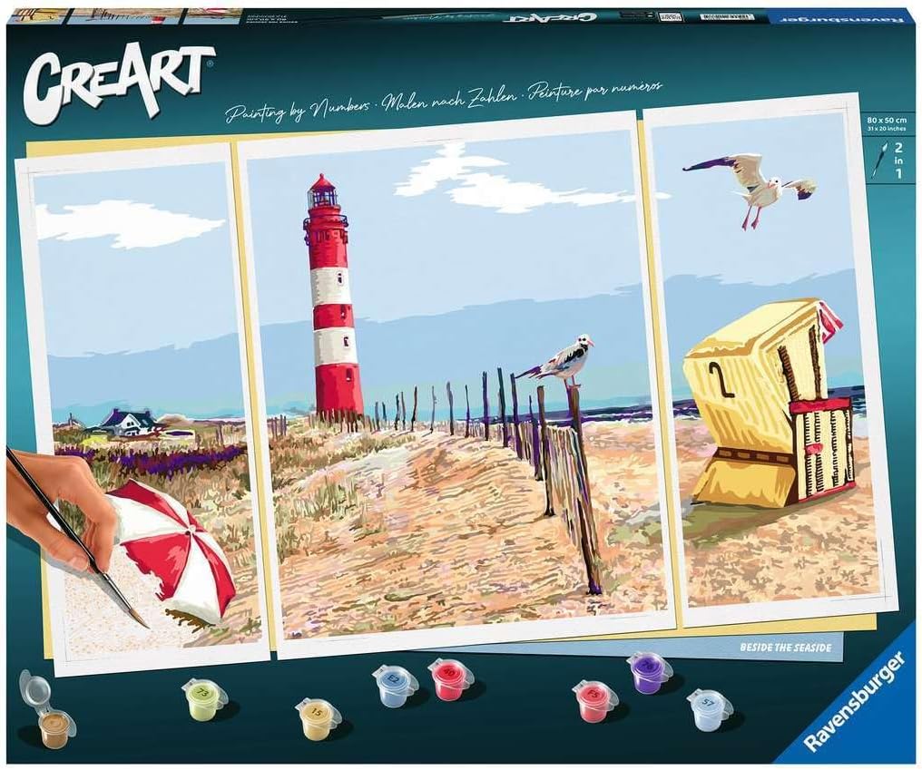 Ravensburger CreArt 20277 - An der Küste - Triptychon Malen nach Zahlen Erwachsene, DIY Malset mit P