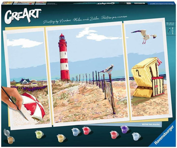 Ravensburger CreArt 20277 - An der Küste - Triptychon Malen nach Zahlen Erwachsene, DIY Malset mit P