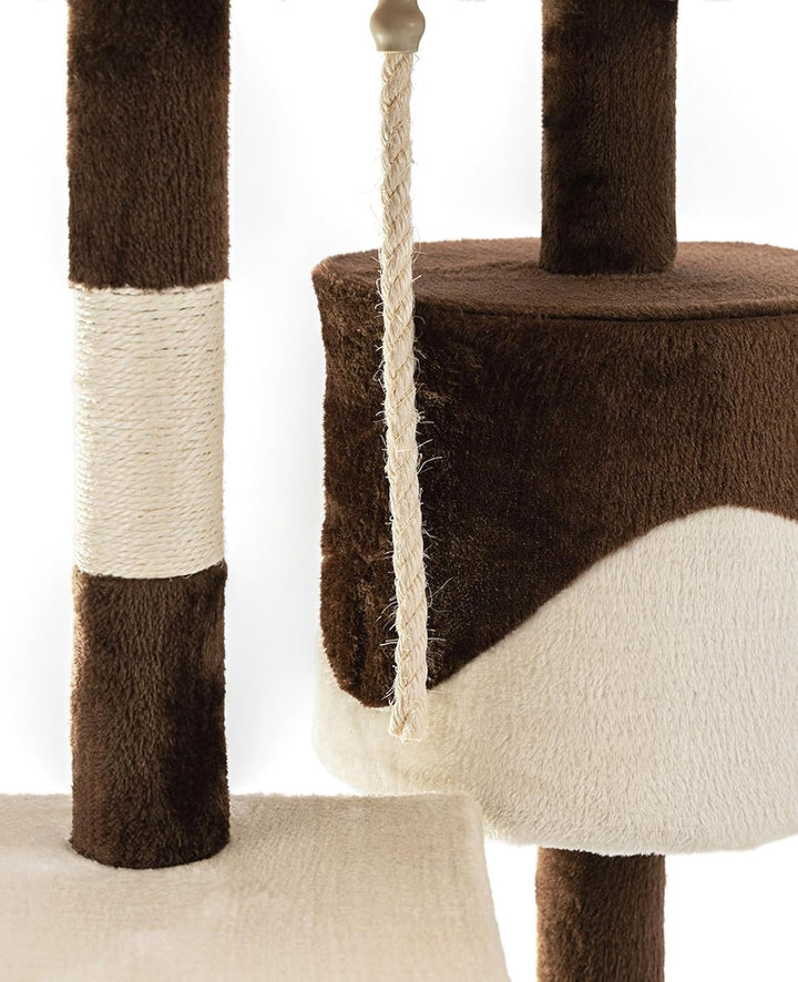 lionto Kratzbaum für Katzen mit 2 Plüschbällen & Spielseil, Höhe 112 cm, Katzenbaum mit Sisalseil &