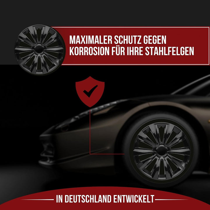 Albrecht 16 Zoll Radkappen schwarz für Stahlfelgen - Delta Radzierblenden aus hochwertigem Kunststof