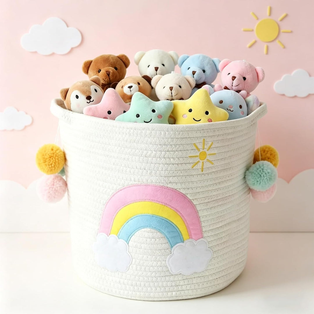 Aufbewahrungskorb Kinderzimmer Wickeltisch Organizer für Babys Kinder Spielzeug Korb, Regenbogenmust
