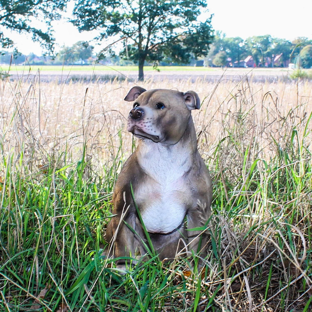 colourliving lebensecht wirkende Hunde Figur Bullterrier sitzend Hund Terrier Tierfigur Hundefigur