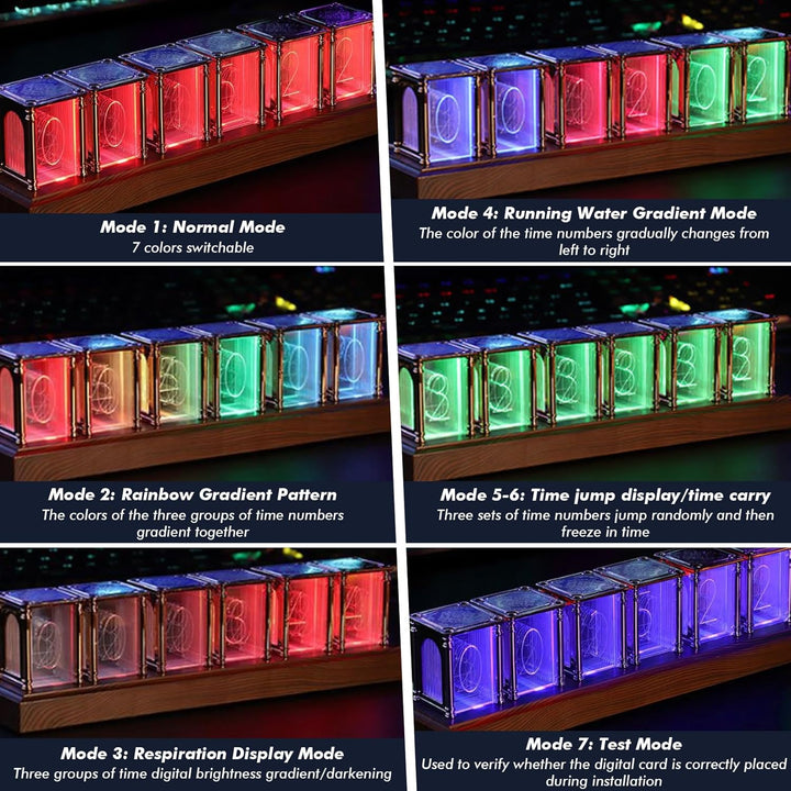 Nixie Tube Clock, RGB LED Röhrenuhr, LED Nixie Uhr, 12/24-Stunden-Anzeige, einstellbare Helligkeit u