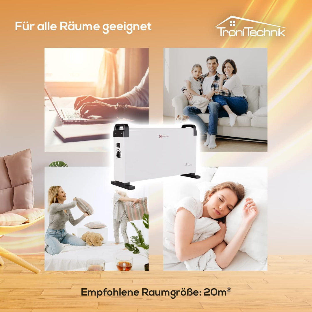 Tronitechnik® Elektroheizer Konvektor Heizgerät Heizkörper mit 3 Leistungsstufen 750/1250/2000 Watt,