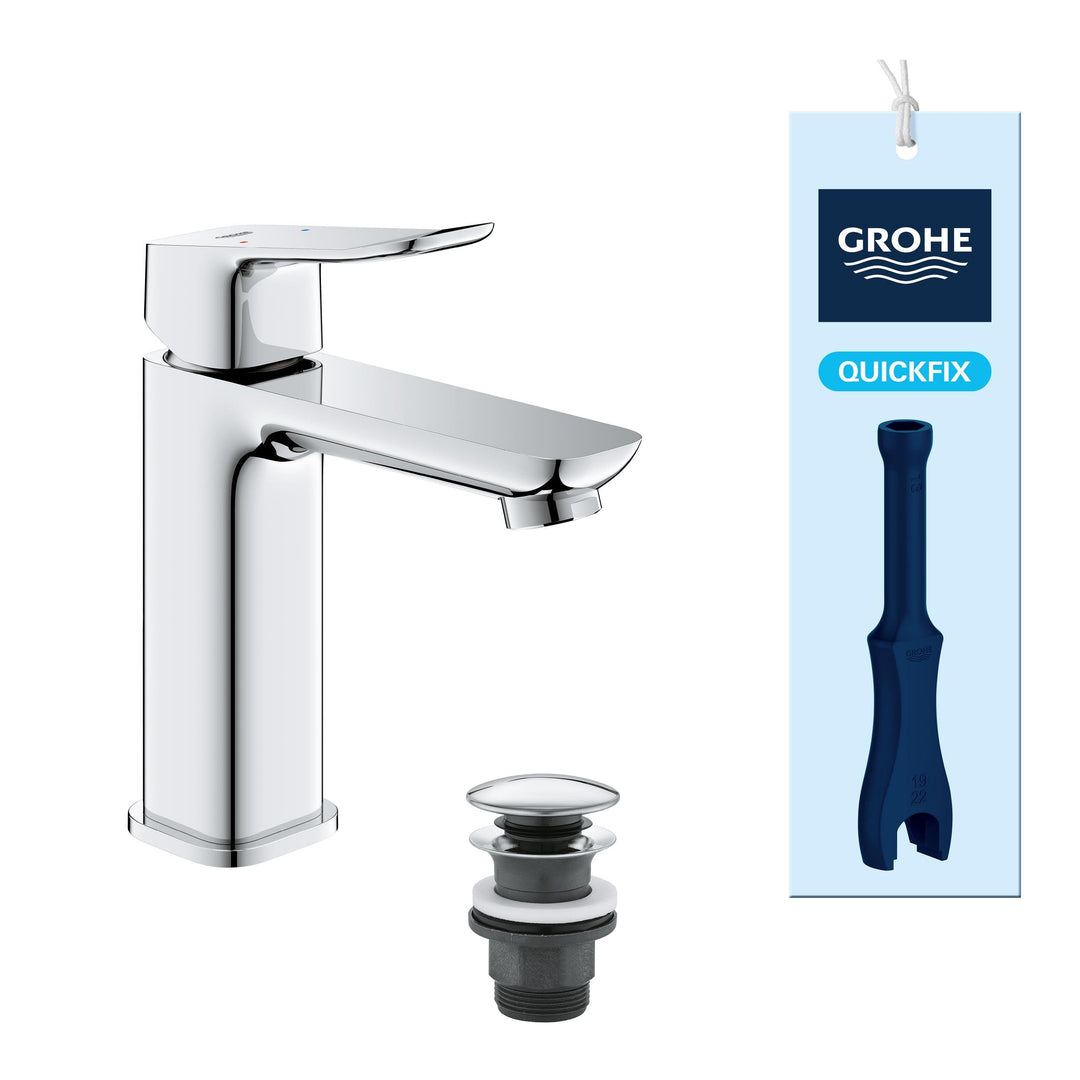GROHE Dice, Waschtischarmatur, wassersparend (Wasserhahn für das Bad, Badarmatur mit Push-Open Ablau