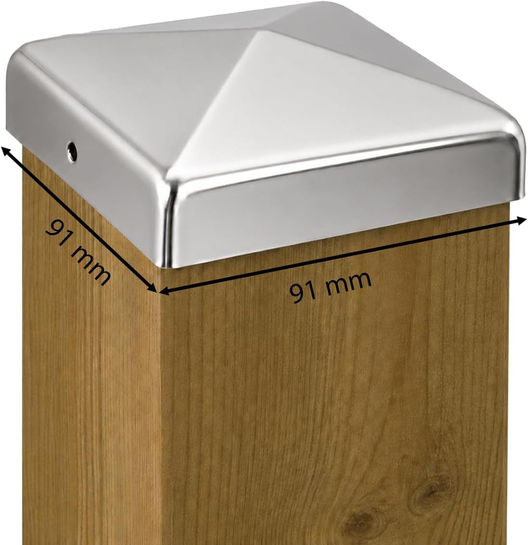 Baumarktplus 10x Edelstahl Pfostenkappe Abdeckkappe für Pfosten Pyramide 91 mm 9x9 cm