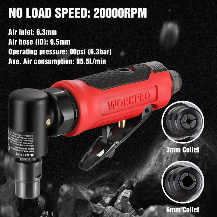 WORKPRO Druckluft Stabschleifer 90° Winkel Schleifer 1/4" (6,3mm) Druckluftschleifer, Druckluft Wink
