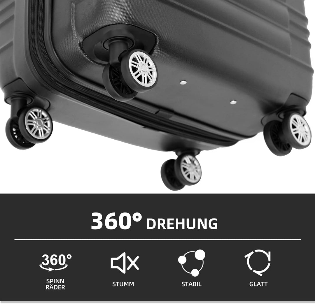 BEIBYE Hartschalen Koffer Trolley Rollkoffer Reisekoffer Zwillingsrollen Kofferset (Schwaz, Set) Sch