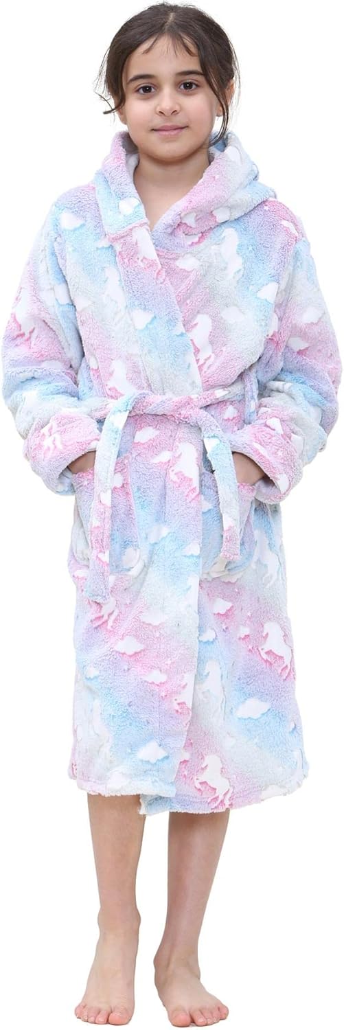 A2Z 4 Kids Mädchen Luxus Vlies Plüsch Stoff Mit Kapuze Kleid Glühen In Der Dunkel Morgenmantel Einho