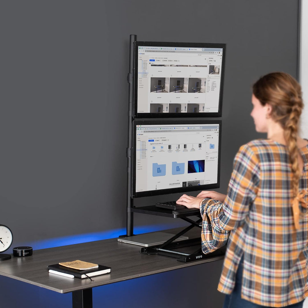 VIVO STAND-V012T Ständer für Zwei Monitore, extra hoch, vertikal gestapelt, mit 99 cm Stehstange, vo