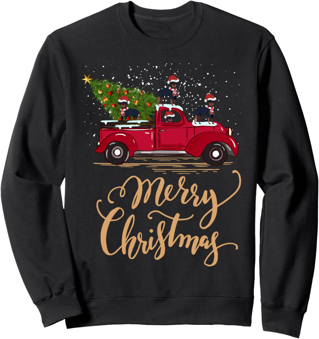 Rottweiler Fahren Weihnachtsbaum Truck Rottweiler Weihnachten Sweatshirt