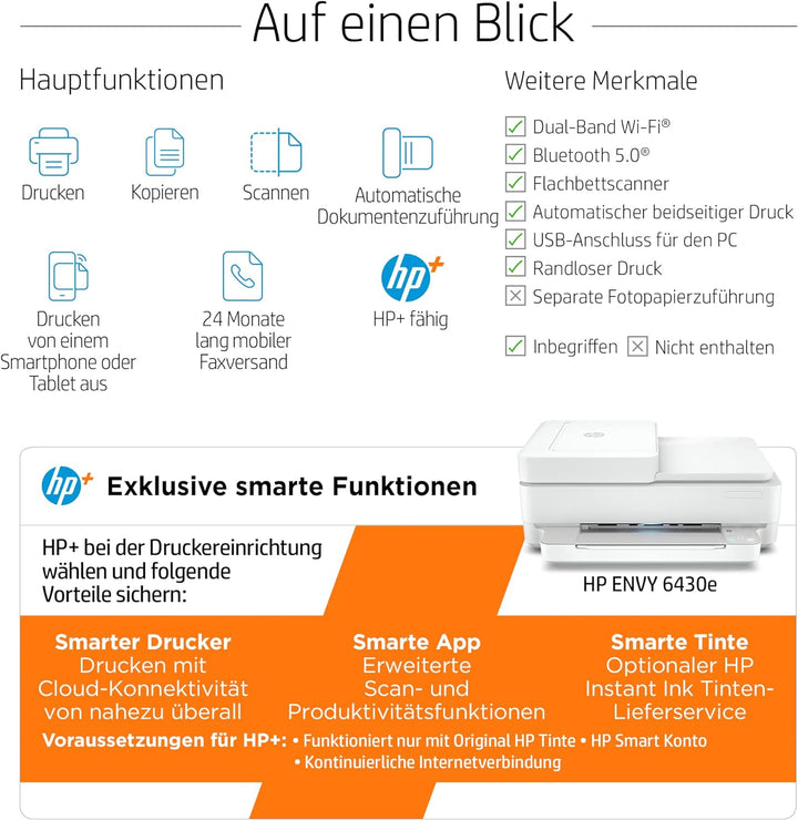 HP ENVY 6430e, Multifunktionsdrucker, 3 Monate gratis drucken mit HP Instant Ink inklusive, Drucken,