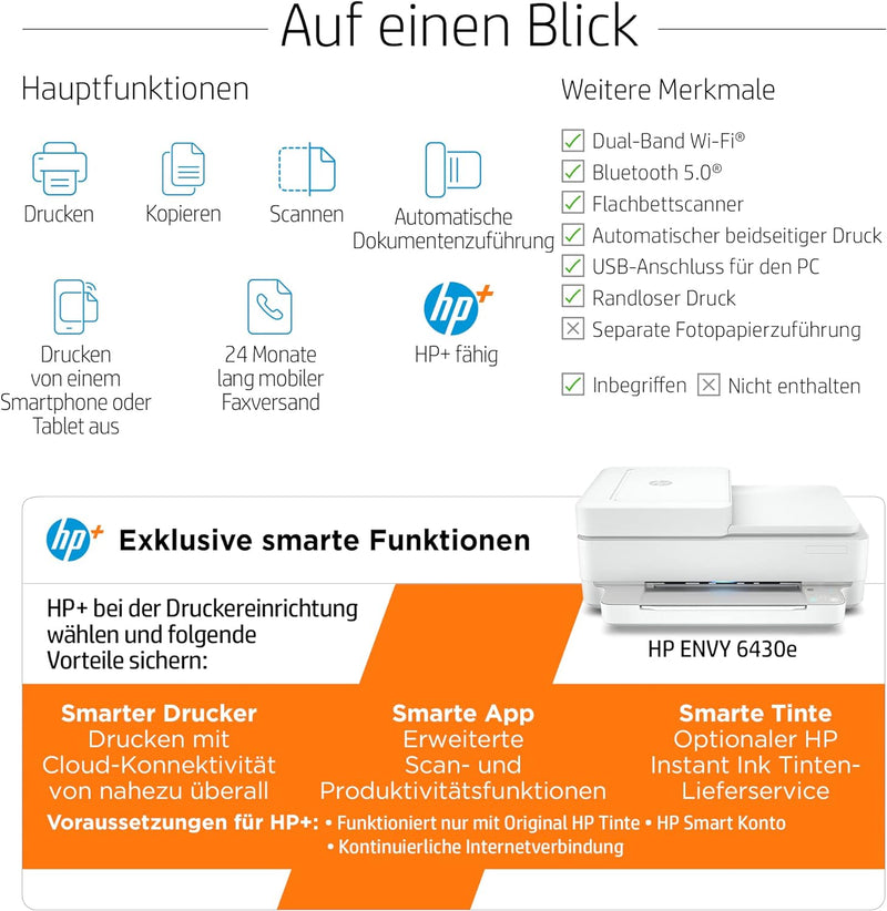 HP ENVY 6430e, Multifunktionsdrucker, 3 Monate gratis drucken mit HP Instant Ink inklusive, Drucken,