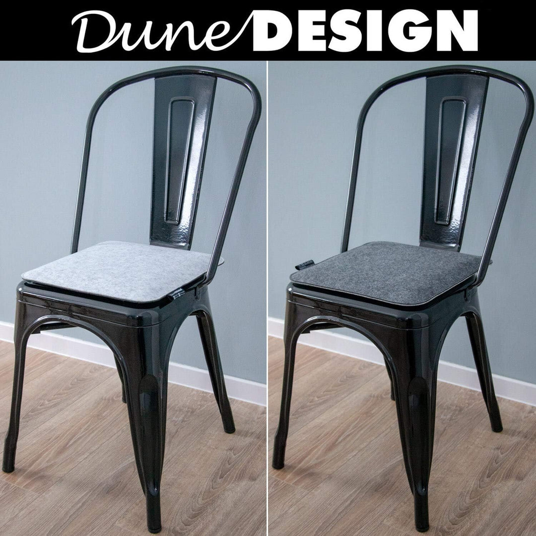 DuneDesign 4er Set Filz Sitzkissen 35x35x3 cm eckig - wendbare Stuhlkissen Hellgrau/Anthrazit als Si