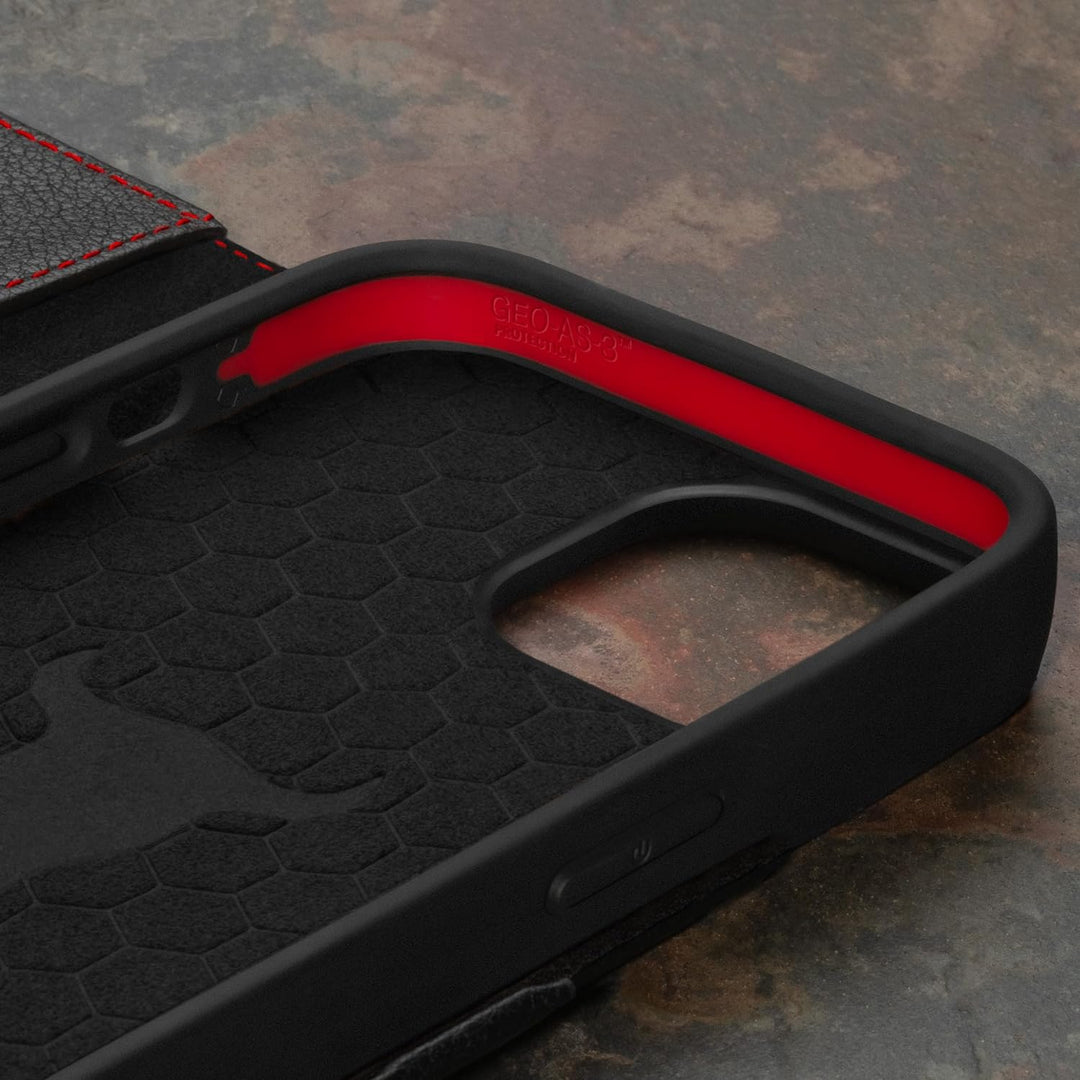 TORRO Hülle kompatibel mit iPhone 15 – Premium Lederhülle mit Standfunktion und Kartenfächern - Schw