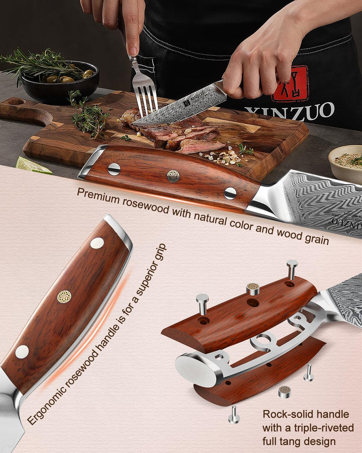 XINZUO Damaststahl 4-teilig Steakmesser Set, 12.7cm Premium Besteckmesser Set Scharfe Steakbesteck K