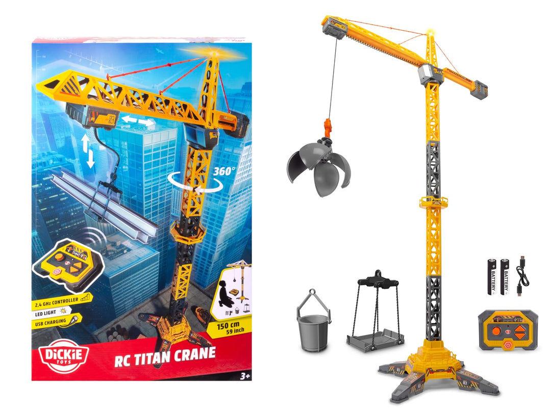 Dickie Toys - RC Titan Crane (150 cm) - Ferngesteuerter Spielzeug-Kran mit 360°-Drehung und interakt