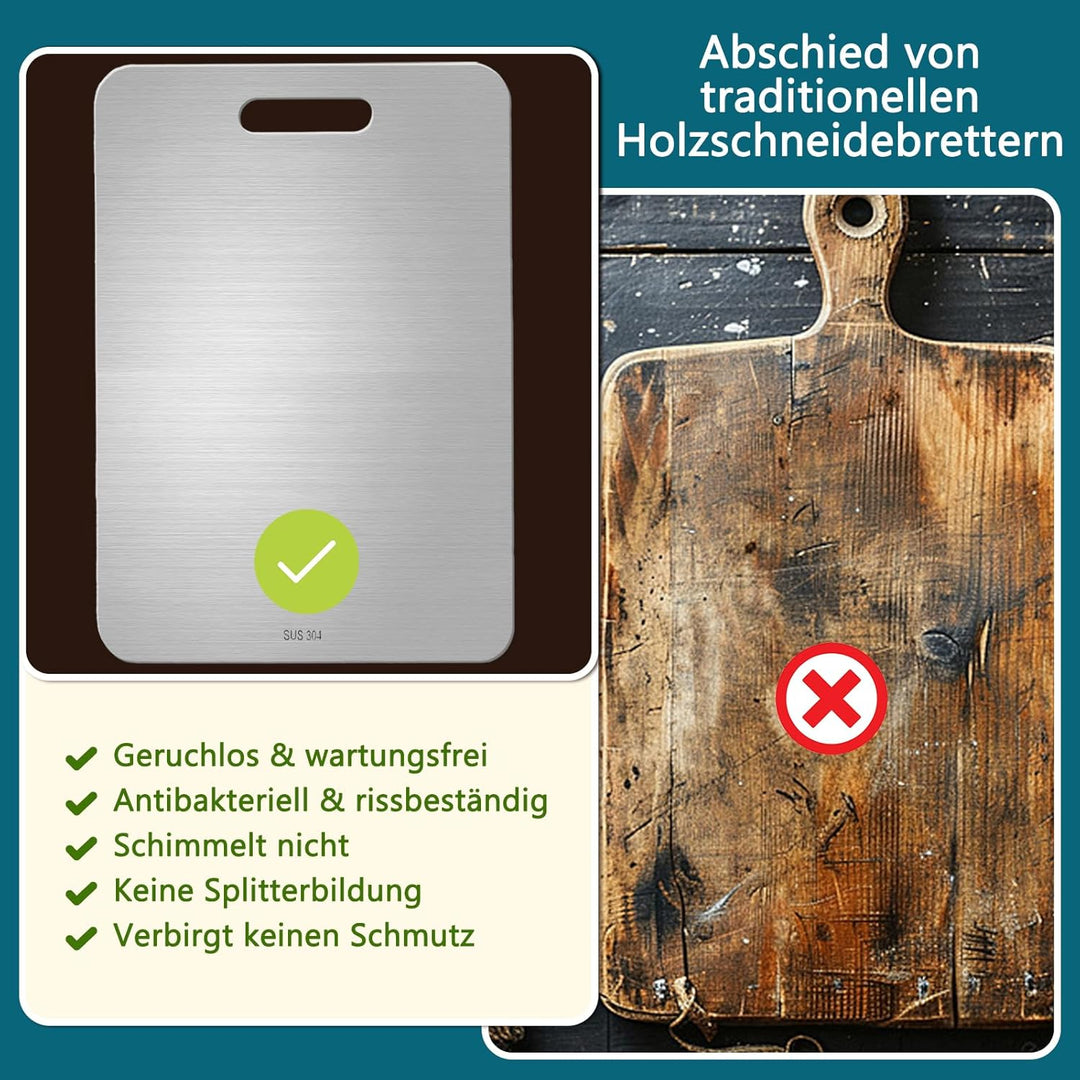 Schneidebrett Set 3er aus S304 Edelstahl, Chopping board Doppelseitiges Lebensmittel Grade, BPA-frei