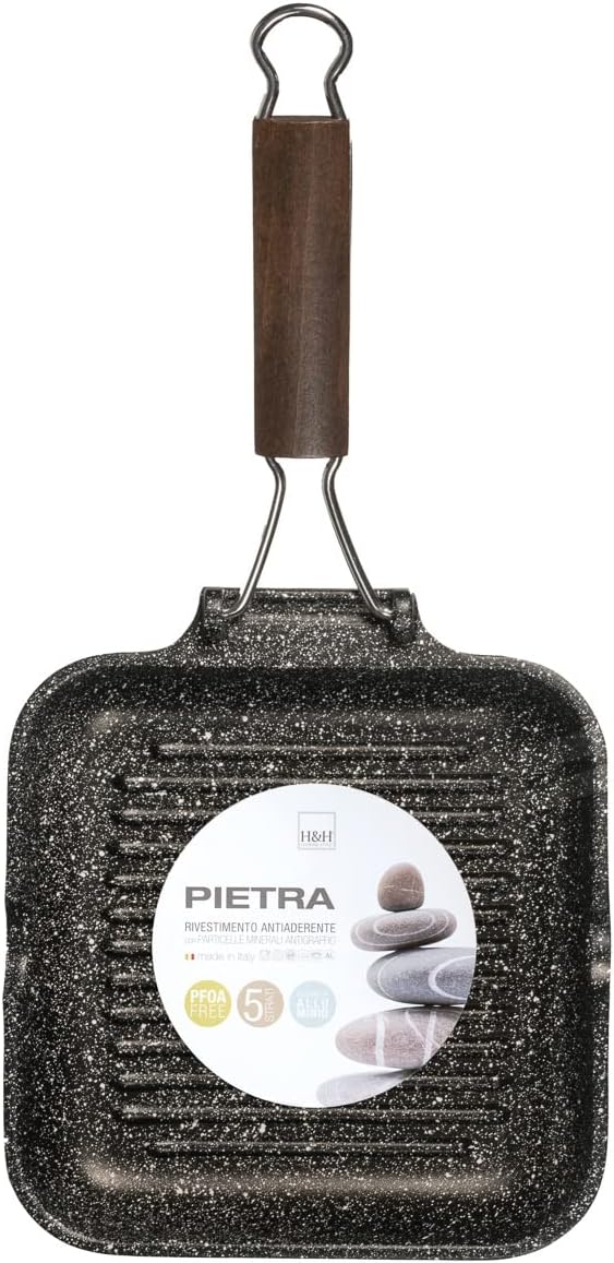 Home Pietra Antihaft-Grillpfanne mit biegsamen Griff, Stein, Schwarz, 20 cm