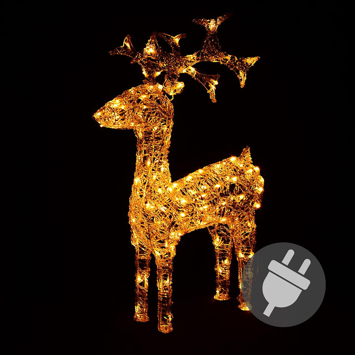 Rentier beleuchtet Acryl 120 LED warm weiss Deko-Figur 100 cm Trafo Leucht-Elch Weihnachtsdeko Weihn