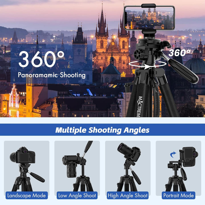 MACTREM 75-Zoll-Kamerastativ für Sony Canon Nikon, leichtes Reise-Video-Aluminium-Stativ mit Handy-H