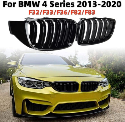 PAISEN Kühlergrill für BMW 4er F32,Zubehör Sport Frontgrill，Glanz Schwarz Doppelsteg Sport Kühlergri