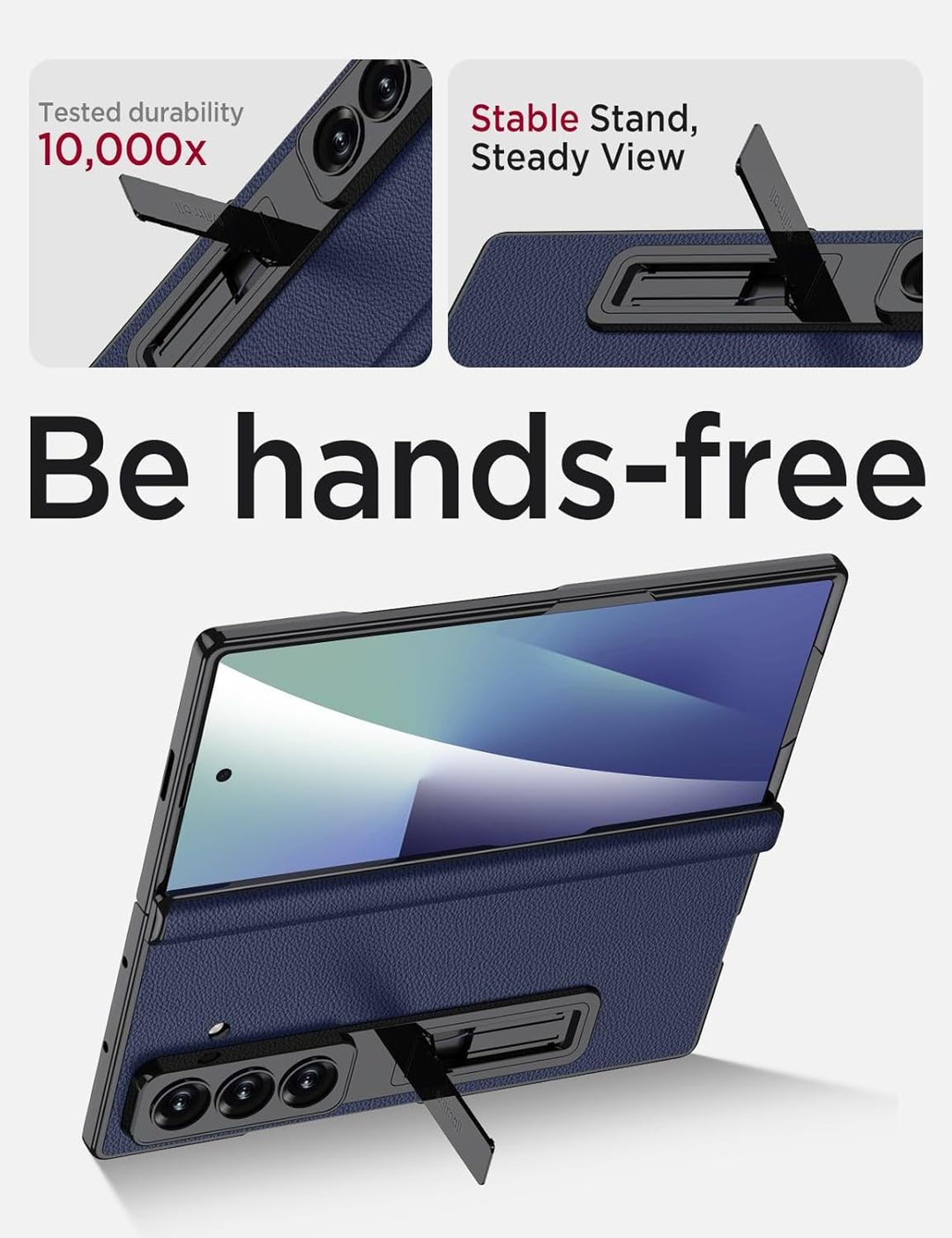 Miimall Lederhülle Kompatibel mit Samsung Galaxy Z Fold 7 Hülle mit Displayschutz+Scharnierschutz, S