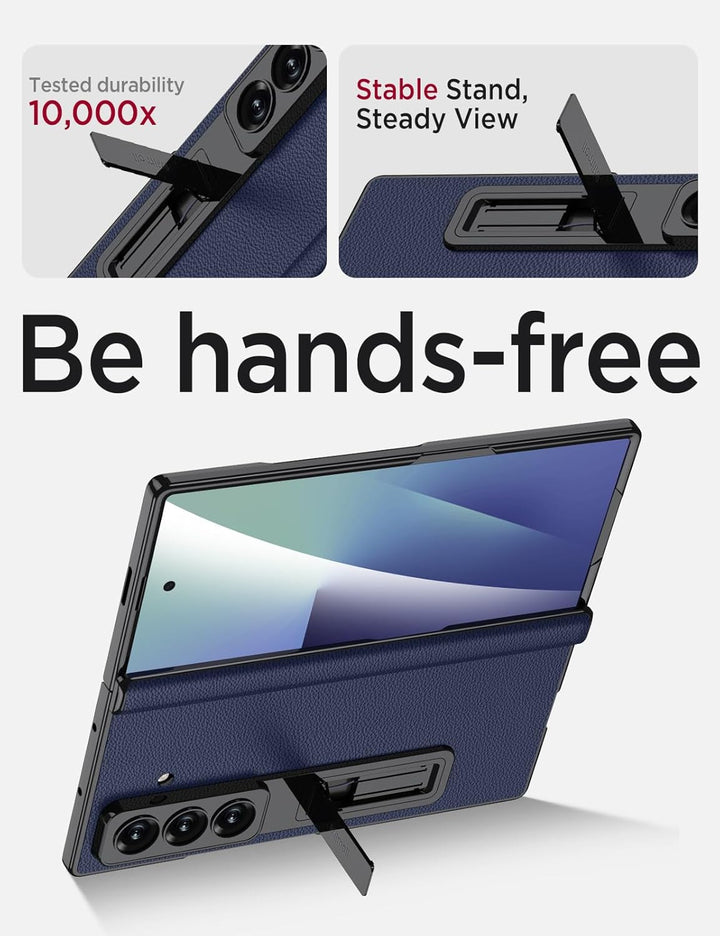 Miimall Lederhülle Kompatibel mit Samsung Galaxy Z Fold 7 Hülle mit Displayschutz+Scharnierschutz, S