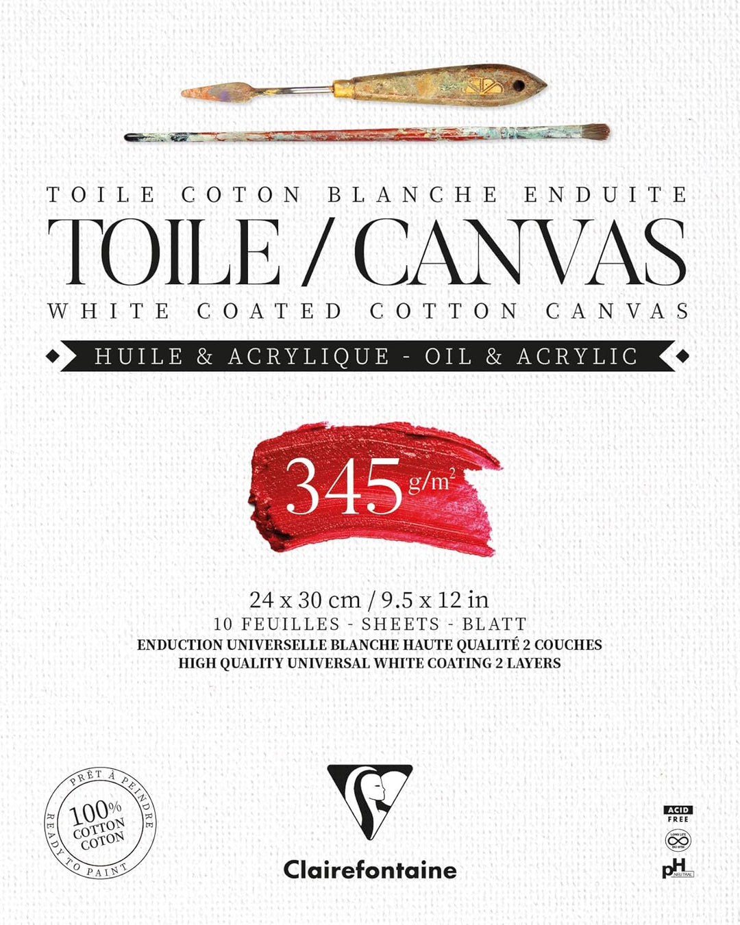 Clairefontaine 975222C Packung (mit 10 Blatt Leiwand zum Bemahlen Fleur de Lys, 345g, kopfgeleimt, 2