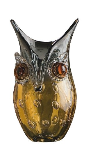 Glas Art Design-Vase Eule - Dekoobjekt handgefertigt aus Glas - hochwertiges Geschenk - Farbe: Amber