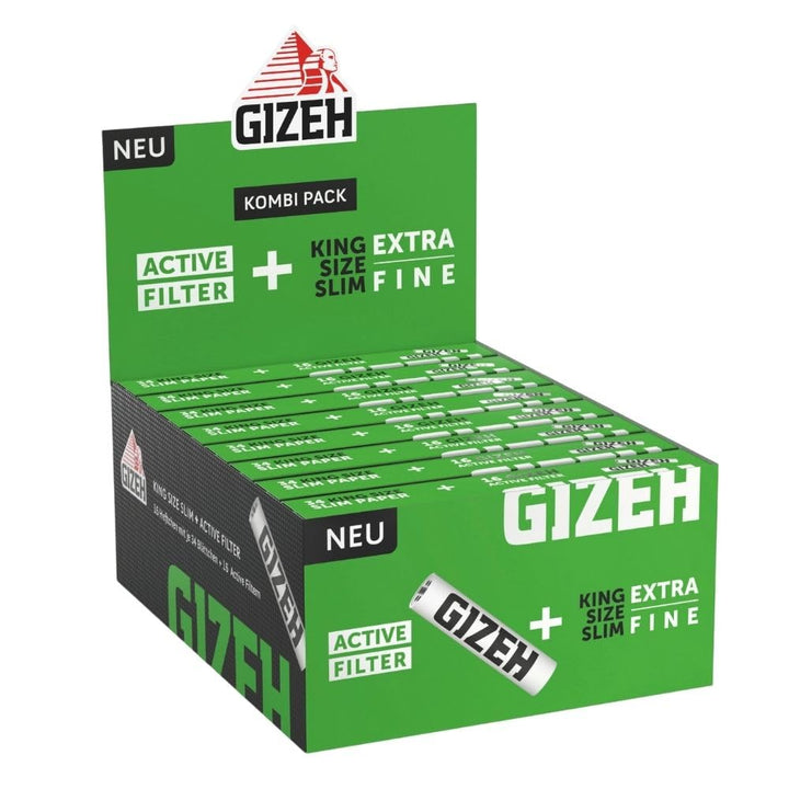 GIZEH BLACK King Size Slim + Active Filter 2-in-1-Kombi-Pack – King Size Slim Blättchen inkl. 6 mm A