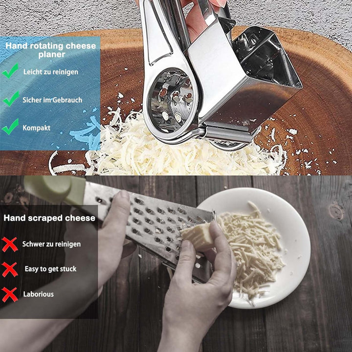 Gourmet Parmesanreibe Kurbel, Käsereibe mit Kurbel und 4 Schneidtrommeln, Edelstahl Parmesanreibe mi