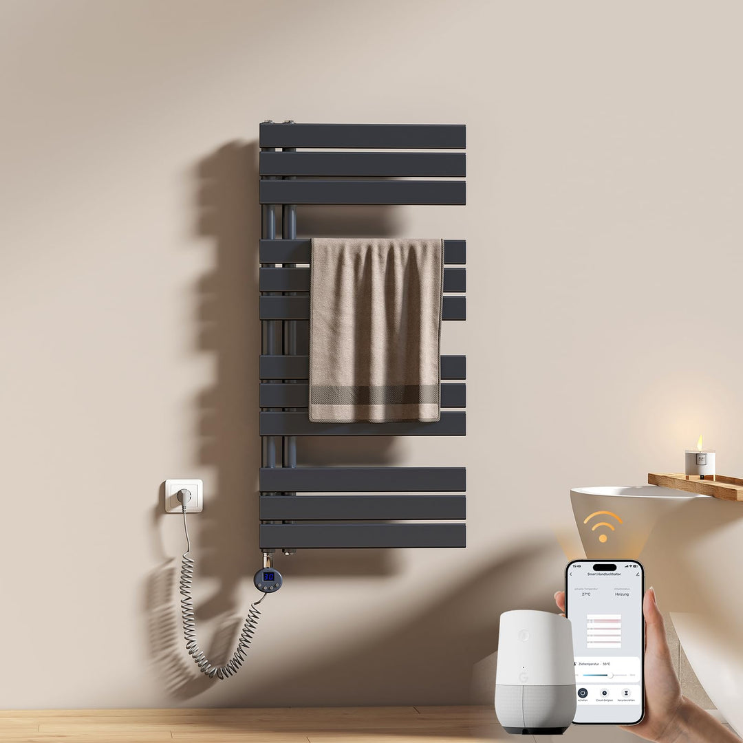 EMKE WiFi Badheizkörper Elektrisch 1041x500 mm - Flach Handtuchheizkörper Elektrisch, Elektrischer H
