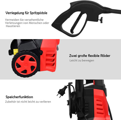 COSTWAY Hochdruckreiniger 140 bar / 5 L/Min / 1500W / Wassertemperatur 0-40℃/ inkl. Reinigungsmittel