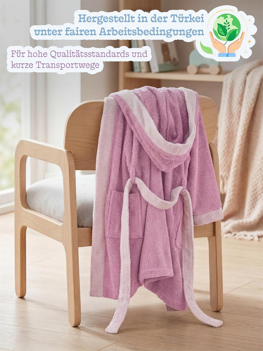 normani Kinder-Bademantel aus 100% Bio-Baumwolle mit Kapuze | Mit oder ohne Tierbestickung 122-128 R
