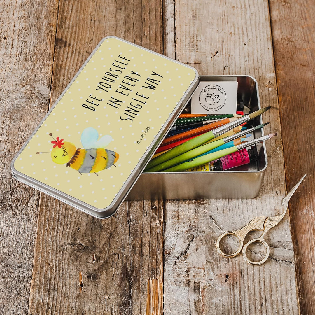 Mr. & Mrs. Panda Metalldose rechteckig Biene Blume - Geschenk, Aufbewahrungsdose, Blechdose, Alumini