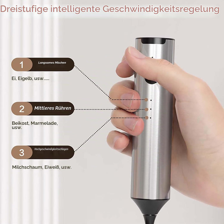 Milchaufschäumer Stab, Elektrischer Milchaufschäumer, Tragbarer Milchaufschäumer mit 2 Edelstahl-Sch