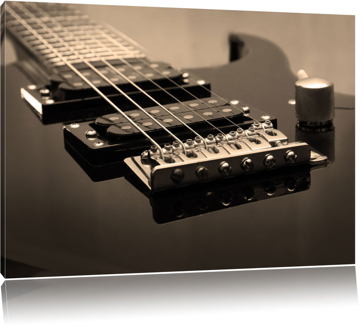 Pixxprint Black E-Guitar Schwarz/Weiss, Format: 100x70 auf Leinwand, riesige Bilder fertig gerahmt m